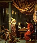 Frans van Mieris Interior with figures playing Tric Trac painting